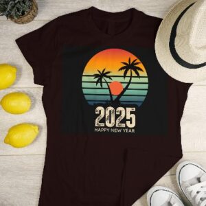 Happy New Year 2025 Black Round Neck T-Shirt